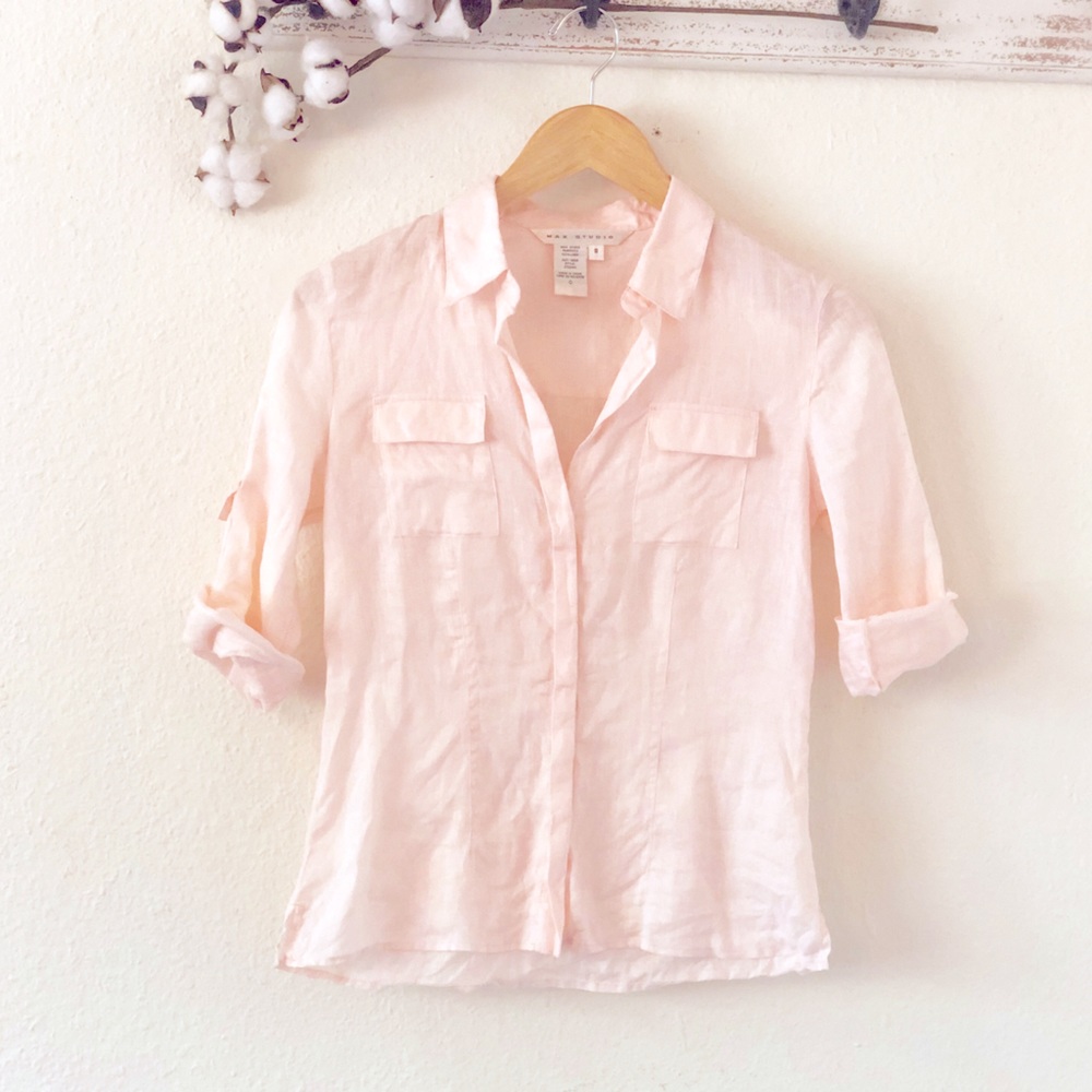 Max Studio Pink 100% Linen Blouse Size Small - Picture 3 of 5